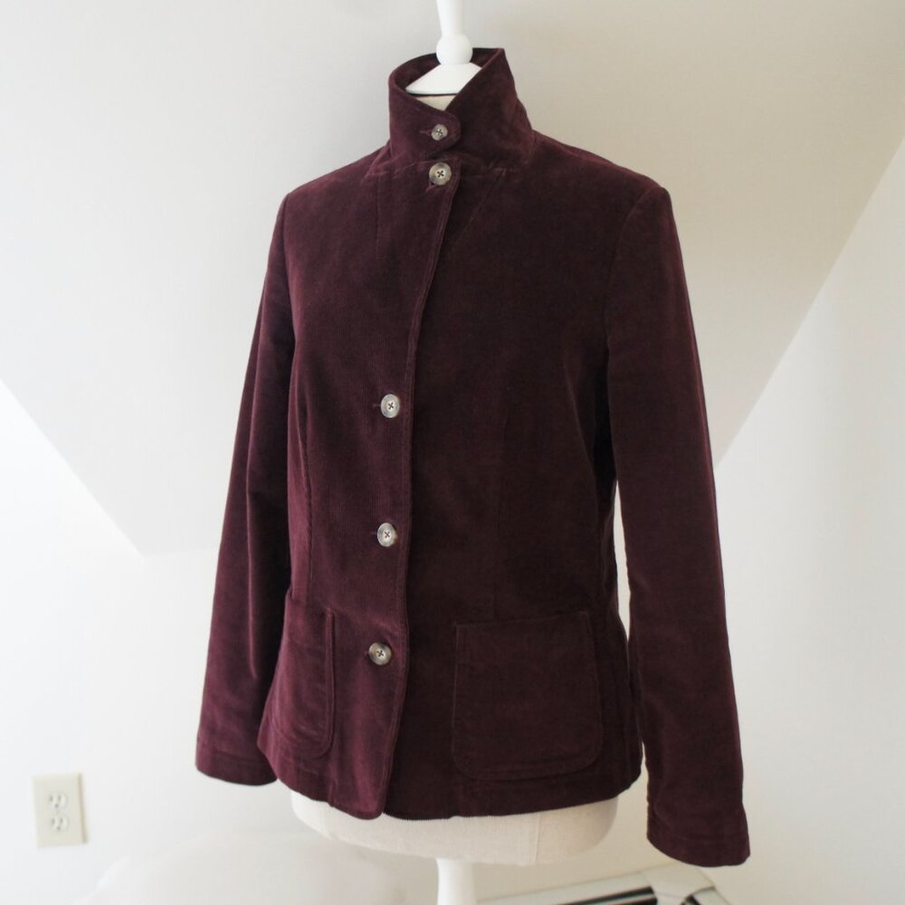 Vintage LL Bean Maroon Burgundy Corduroy High Neck Collar Blazer Jacket Size 10